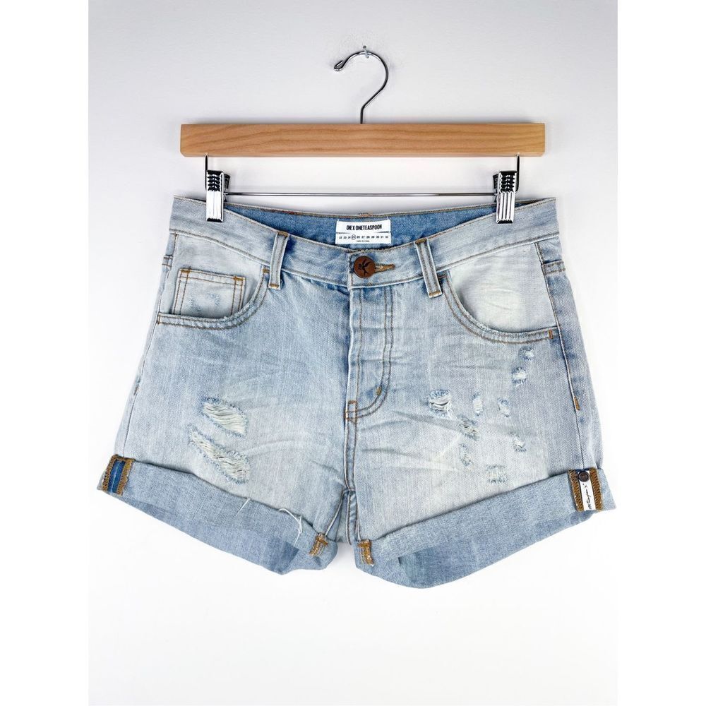 FP One x One Teaspoon Women's Jean Shorts Florence Charger Denim Distressed Shor - Picture 3 of 14
